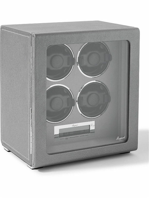 Photo: Rapport London - Quantum Quad Metallic Leather-Wrapped Cedar and Glass Watch Winder - Gray