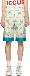 Gucci Off-White & Blue Freya Hartas Edition Silk Shorts