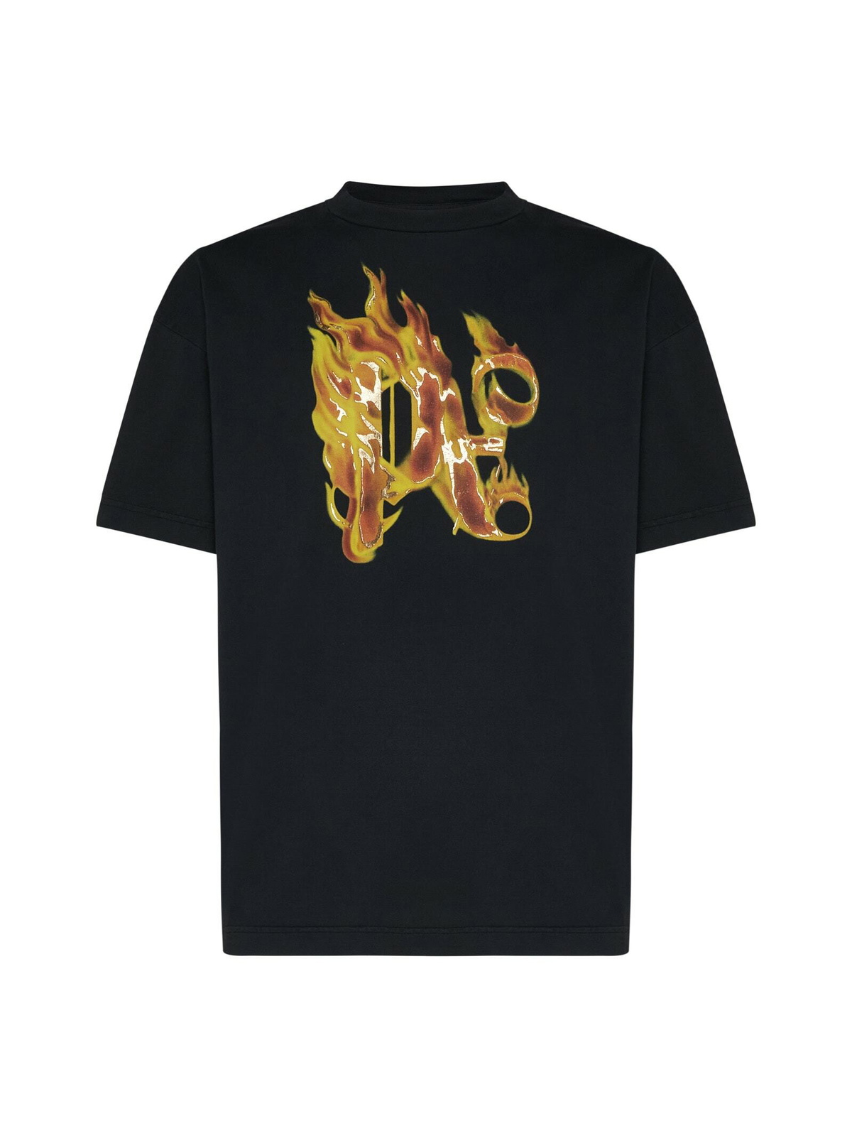 Palm Angels 'Burning Monogram' Black Cotton T-Shirt Men