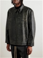 Fear of God - Rider Oversized Distressed Leather Jacket - Black