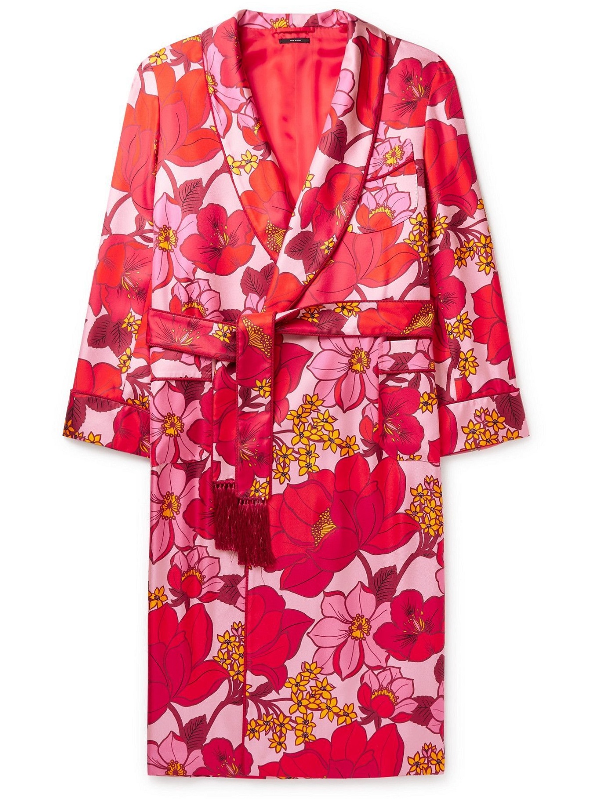 Photo: TOM FORD - Tasselled Piped Floral-Print Silk-Twill Robe - Pink