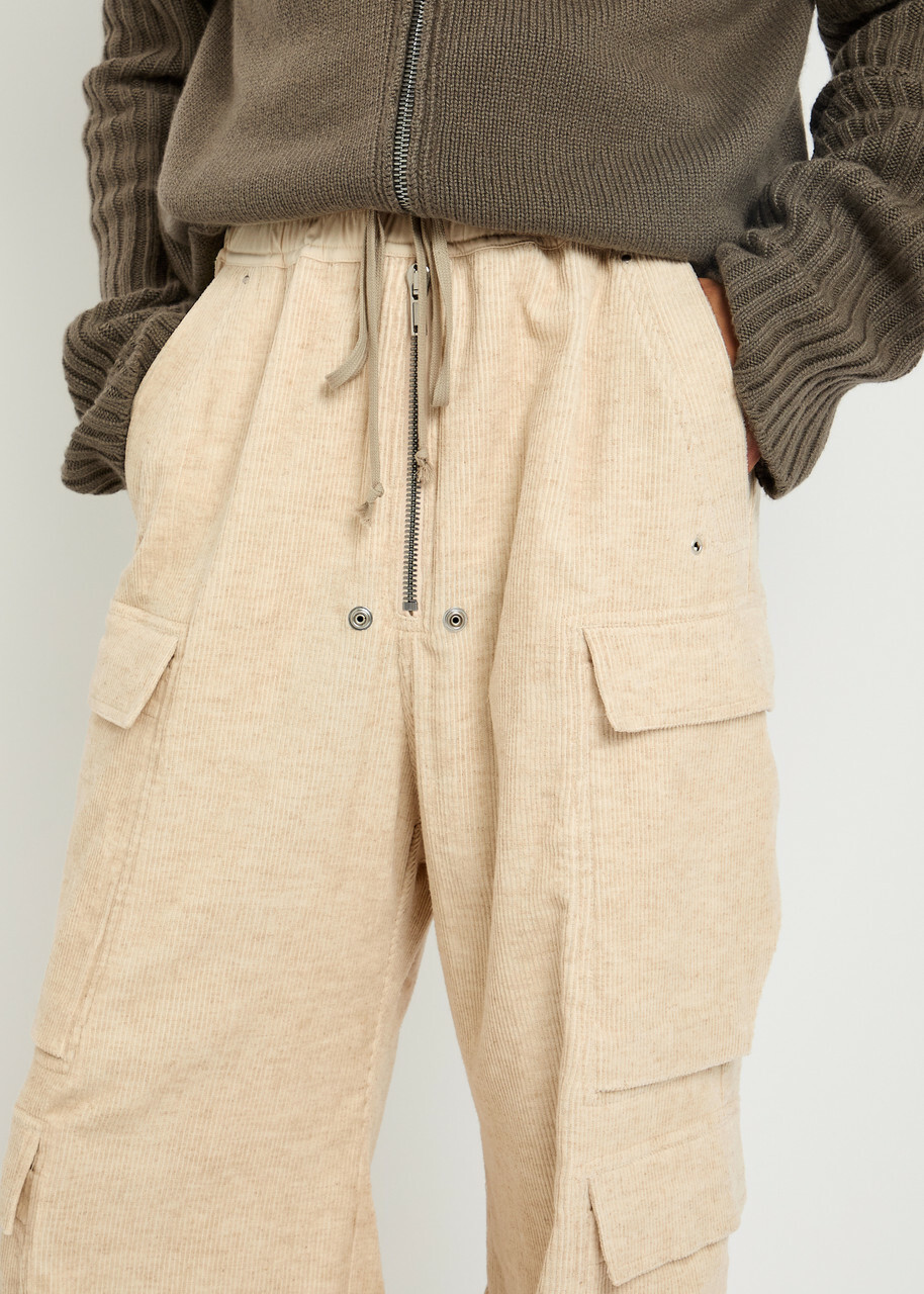Rick Owens Cargobela Wide-leg Corduroy Cargo Trousers Cream