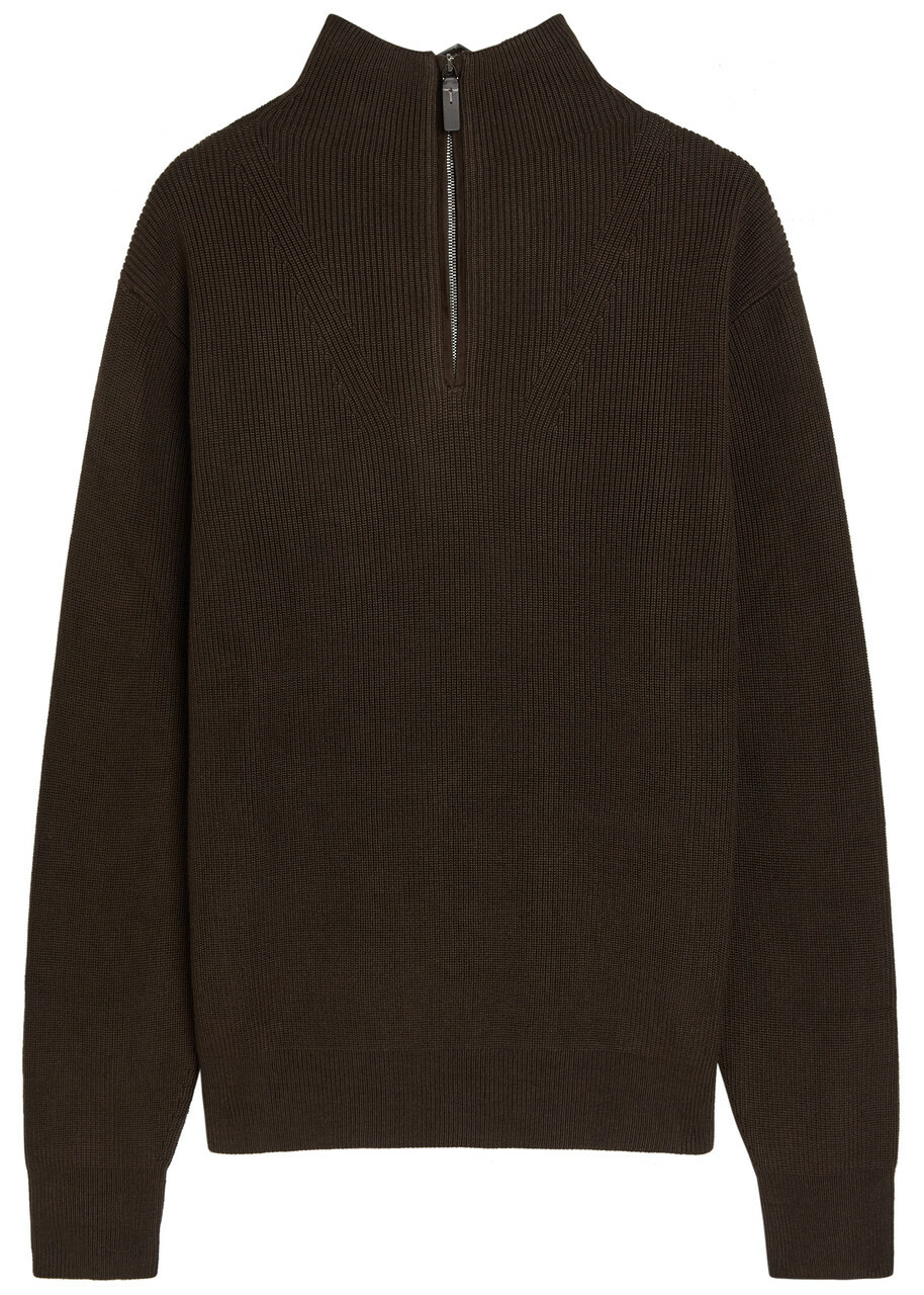 Tods Ribbed Half-zip Silk and Cotton-blend Jumper Brown