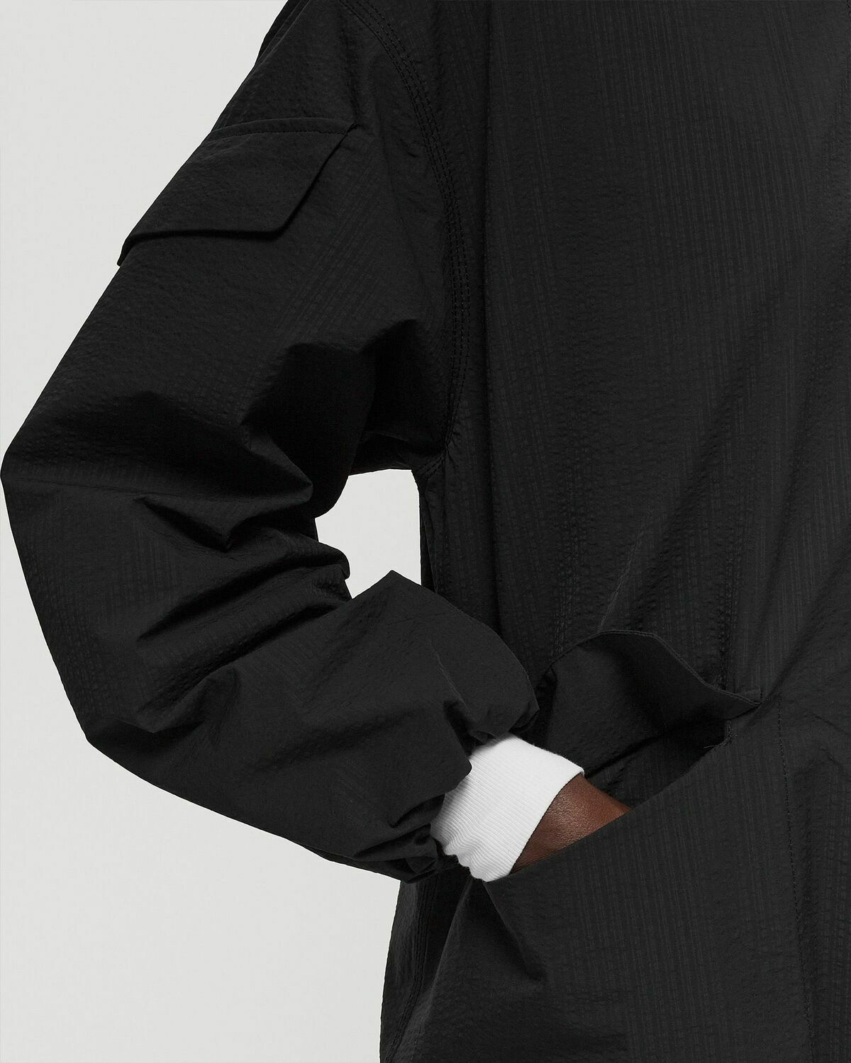 Ganni Tech Seersucker Oversized Shell Coat Black Coats GANNI