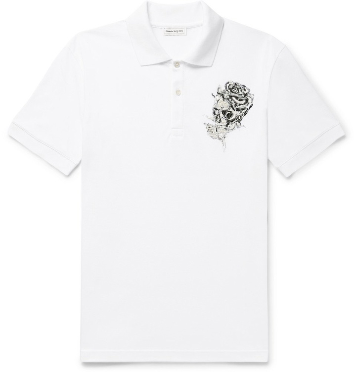 Photo: Alexander McQueen - Embroidered Cotton-Piqué Polo Shirt - White