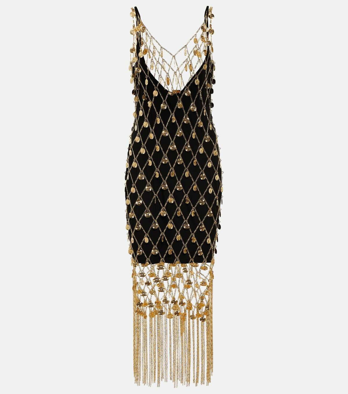 Paco Rabanne Embellished brass chain maxi dress