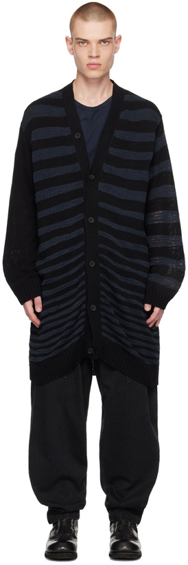 Photo: Yohji Yamamoto Black & Navy Striped Cardigan