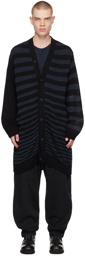 Yohji Yamamoto Black & Navy Striped Cardigan