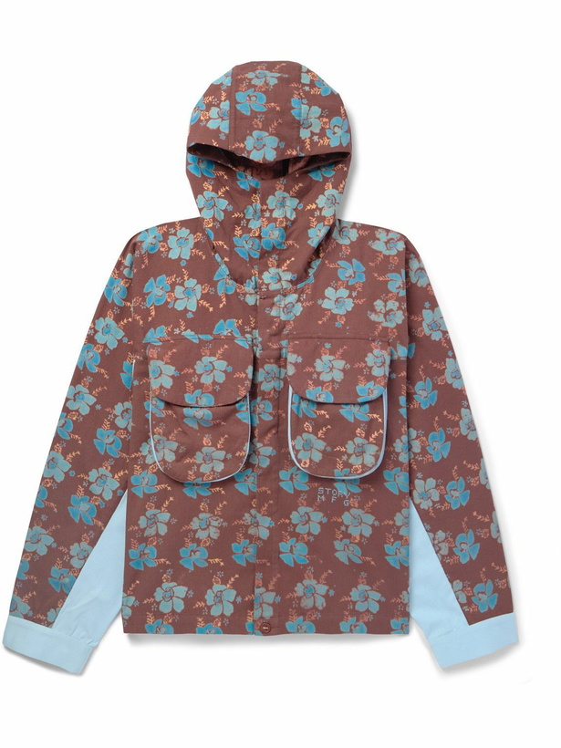 Photo: Story Mfg. - Forager Floral-Print Organic Cotton-Twill Hooded Jacket - Brown