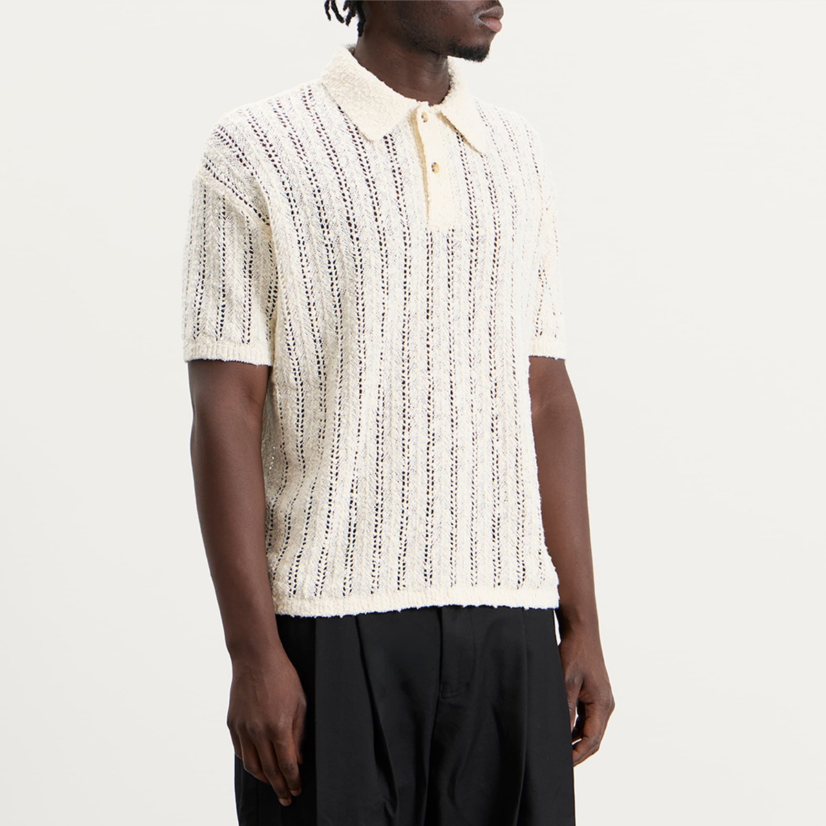 Picante Men's Pointelle Knit Polo Shirt in Ivory