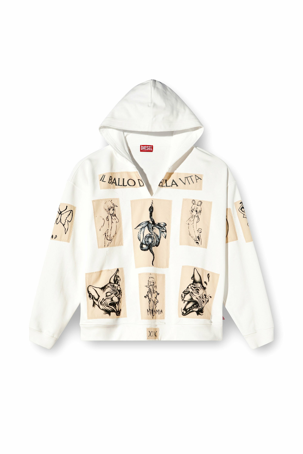 Diesel Hoodie with tattoo patches - Sweaters - Unisex - White
