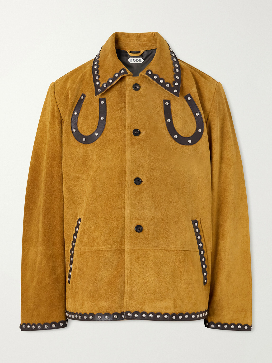 BODE - Carson Studded Leather-Trimmed Suede Jacket - Yellow