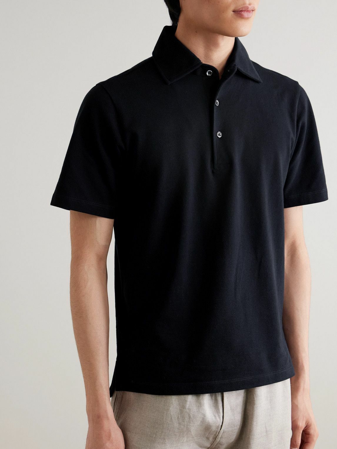 De Petrillo - Cotton-Piqué Polo Shirt - Blue