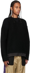 Sacai Black Knit Satin Hem Sweater