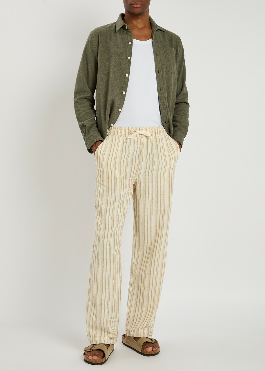 Les Deux Houston Stripe Cotton-blend Trousers Ecru