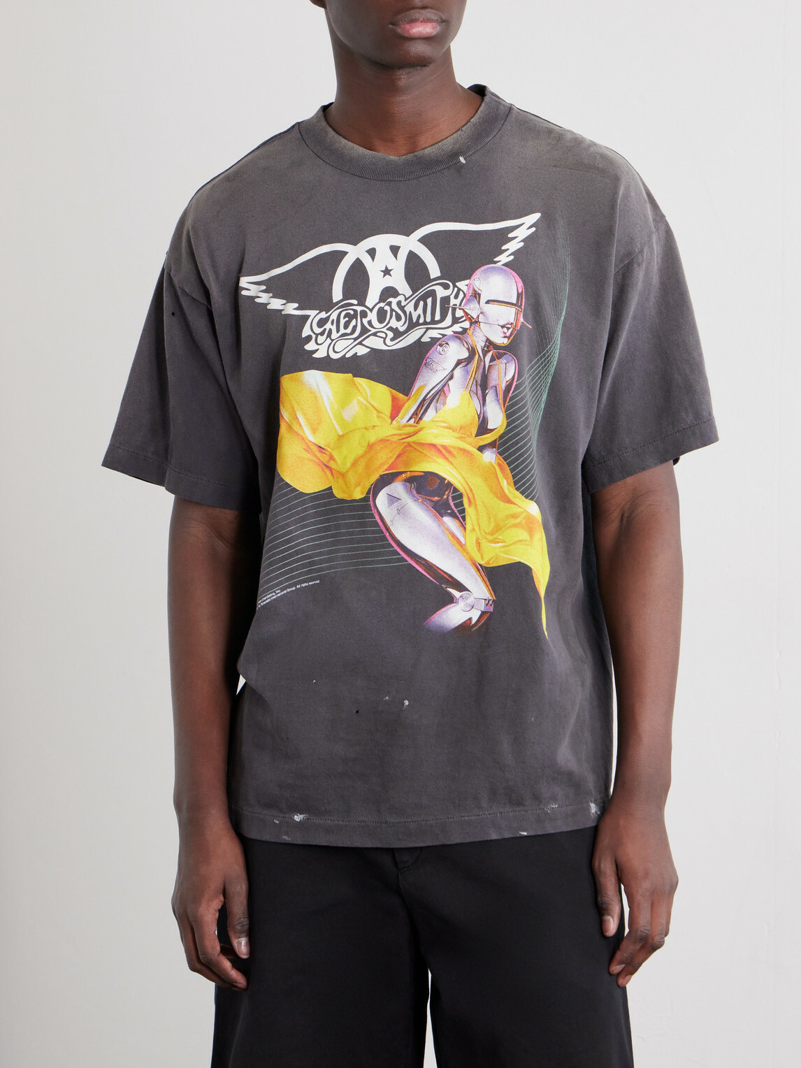 SAINT MXXXXXX - Aerosmith Paint-Splattered Printed Cotton-Jersey T-Shirt - Black