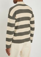 Ami Paris Logo-appliquéd Striped Fine-knit Cotton Shirt White