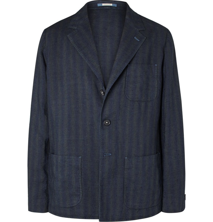 Photo: Massimo Alba - Unstructured Striped Linen Blazer - Blue