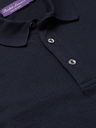 RALPH LAUREN PURPLE LABEL - Slim-Fit Logo-Embroidered Wool-Piqué Polo Shirt - Blue