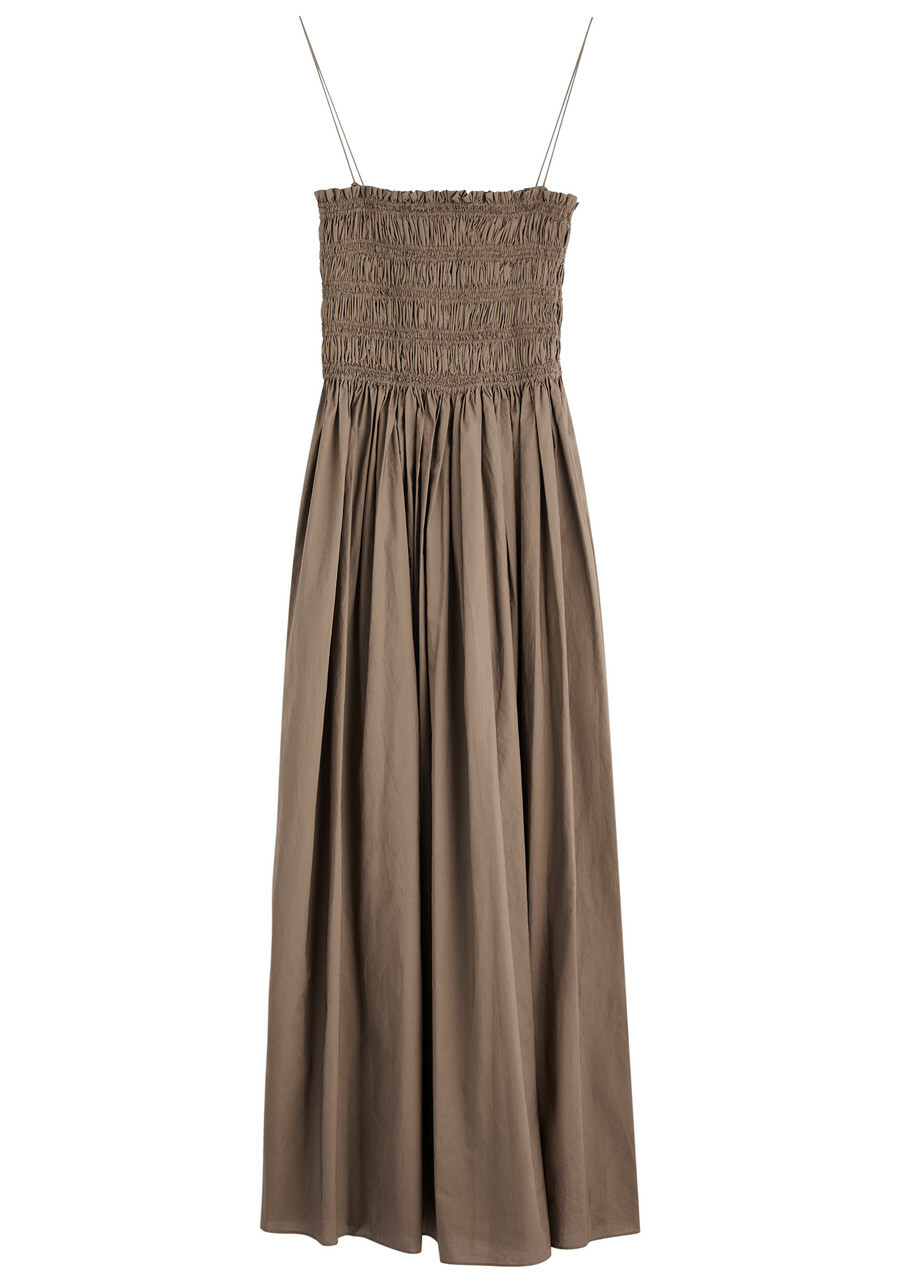 white christmas dresses Piper Dark Khaki Cotton Midi Smock Dress – Finery London main image 0