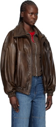 Magda Butrym Brown Snap-Collar Aviator Leather Jacket