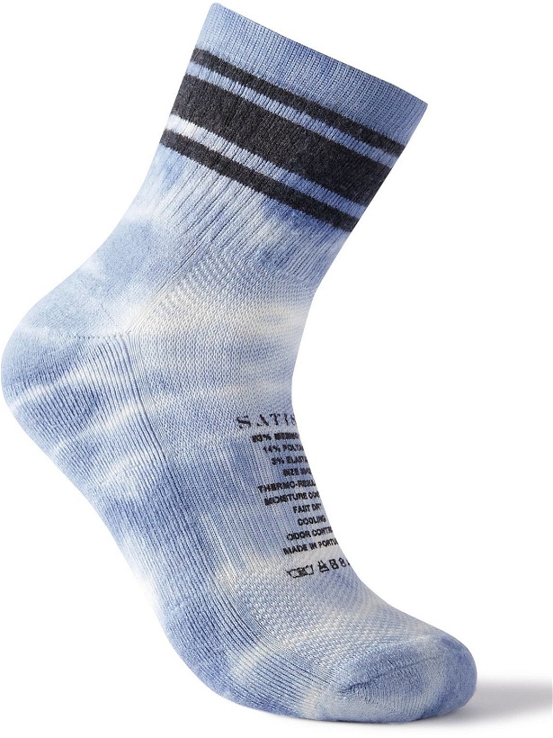 Photo: Satisfy - Striped Tie-Dyed Merino Wool Socks - Blue