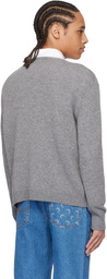 Marine Serre Gray Clean Wool Knit Crewneck Sweater