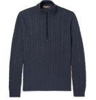 Loro Piana - Suede-Trimmed Cable-Knit Baby Cashmere Half-Zip Sweater - Men - Navy