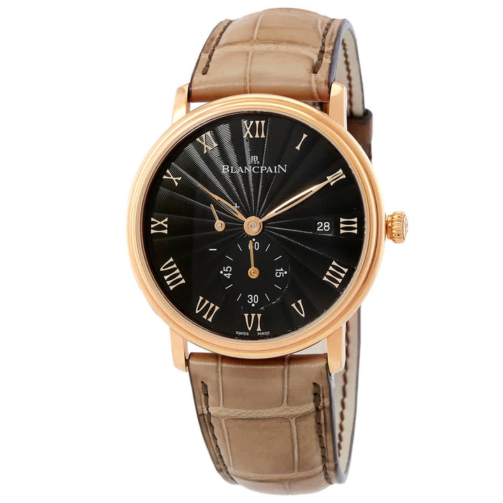 Photo: Blancpain Villeret Stamped Flinque Black Dial Automatic 18 Carat Rose Gold Watch 6606-3630-55B