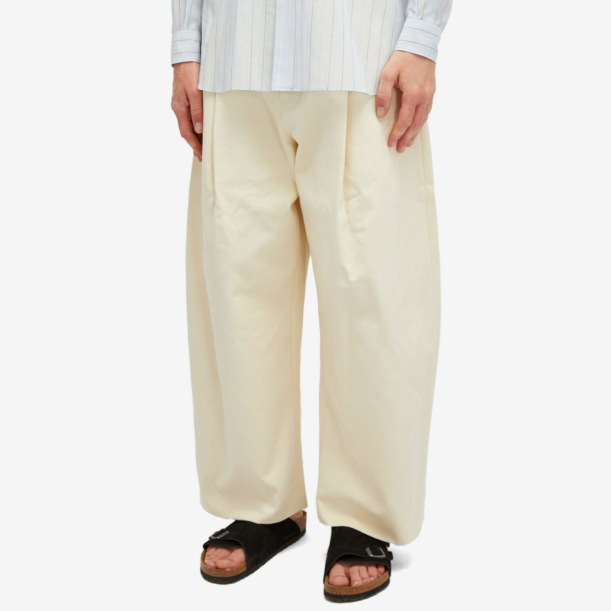Studio Nicholson Men's Sorte Deep Pleat Volume Twill Pants in Cream