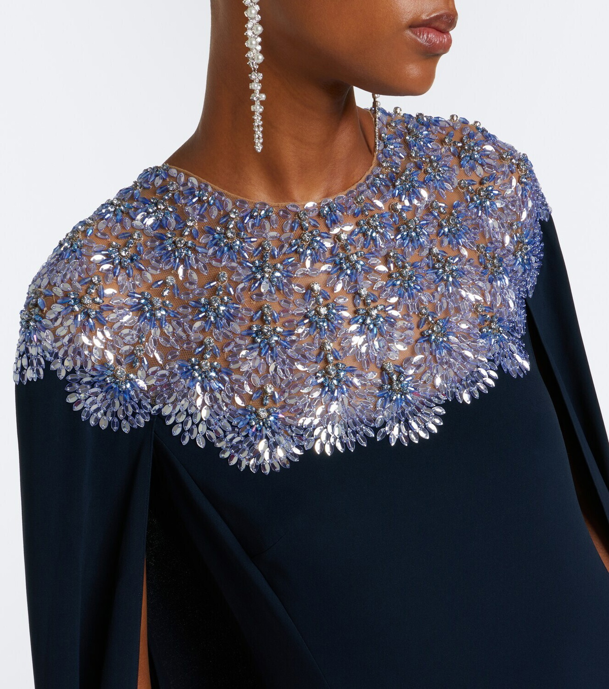 Oscar de la Renta Embellished caped silk-blend gown