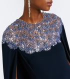 Oscar de la Renta Embellished caped silk-blend gown