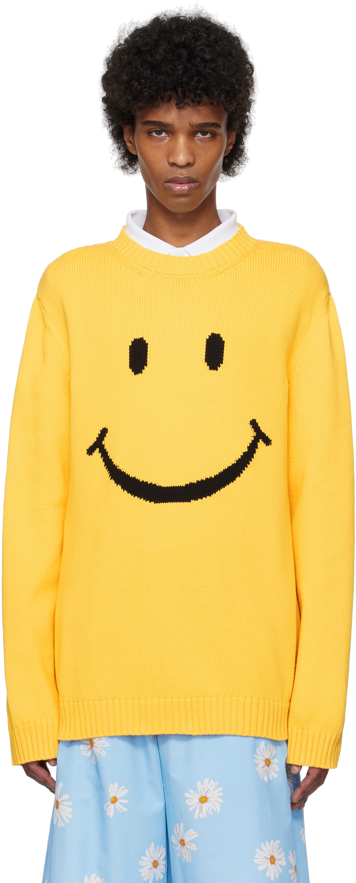 Moschino Yellow Cotton Blend Smiley Sweater