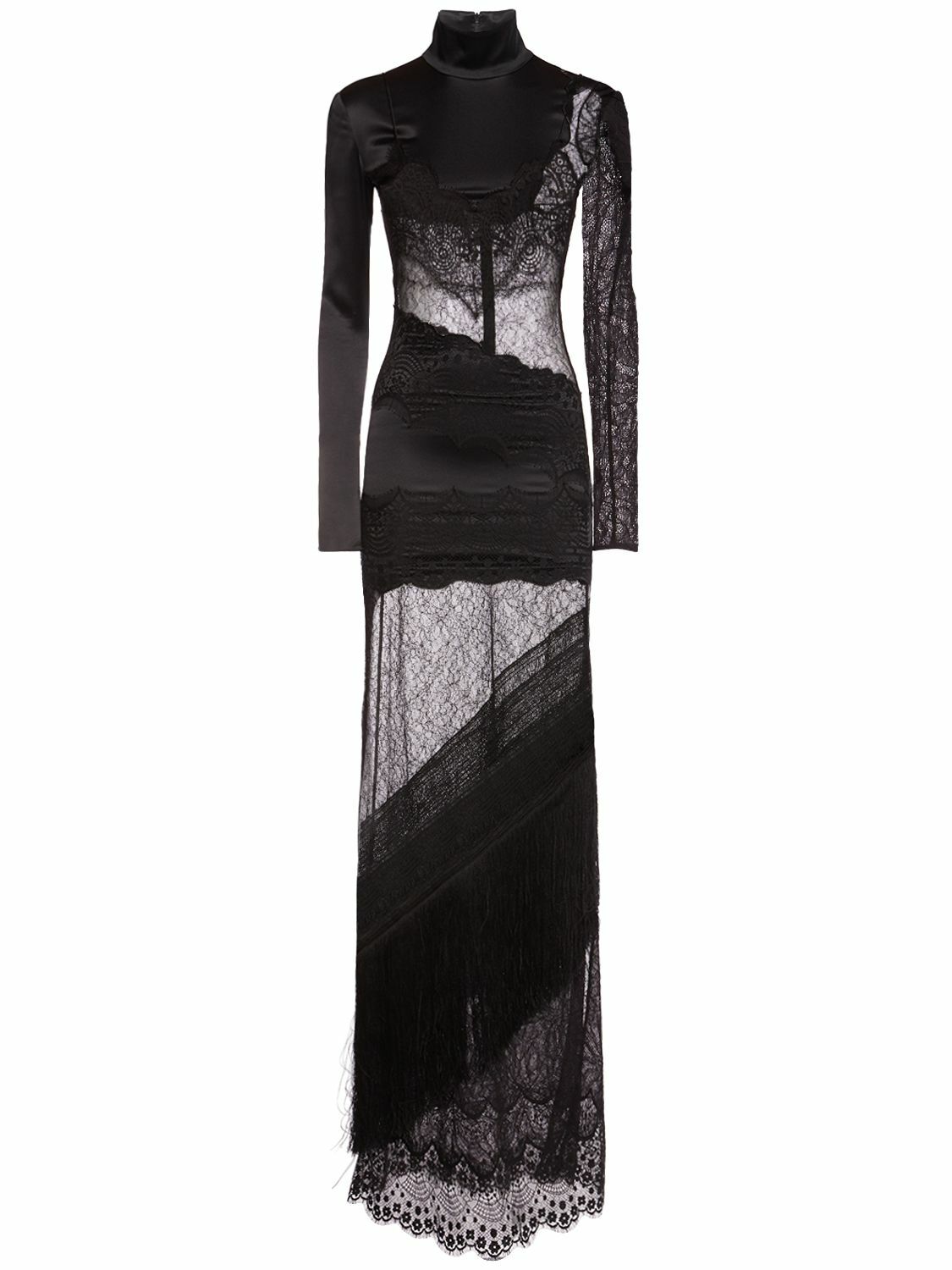 black lace embellished dress AD 3025