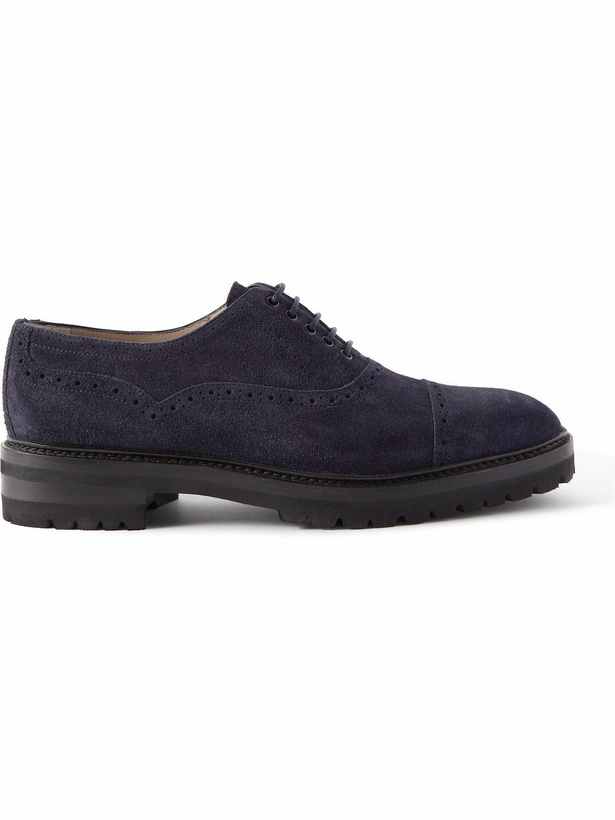 Photo: Manolo Blahnik - Norton Cap-Toe Suede Oxford Brogues - Blue