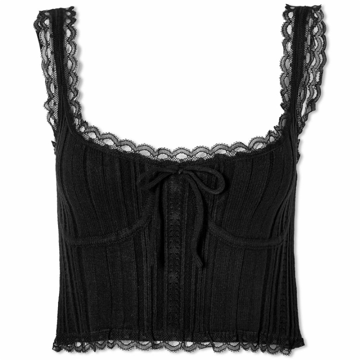 Photo: Danielle Guizio Women's Dainty Lace Knit Top in Black