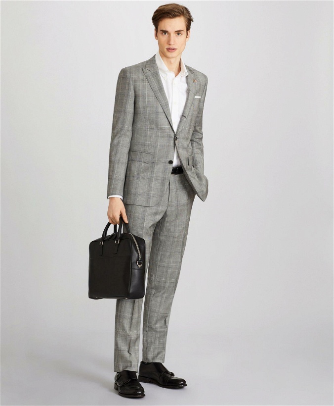 Photo: Brooks Brothers Men's Milano Fit Three-Button Plaid 1818 Suit | Grey