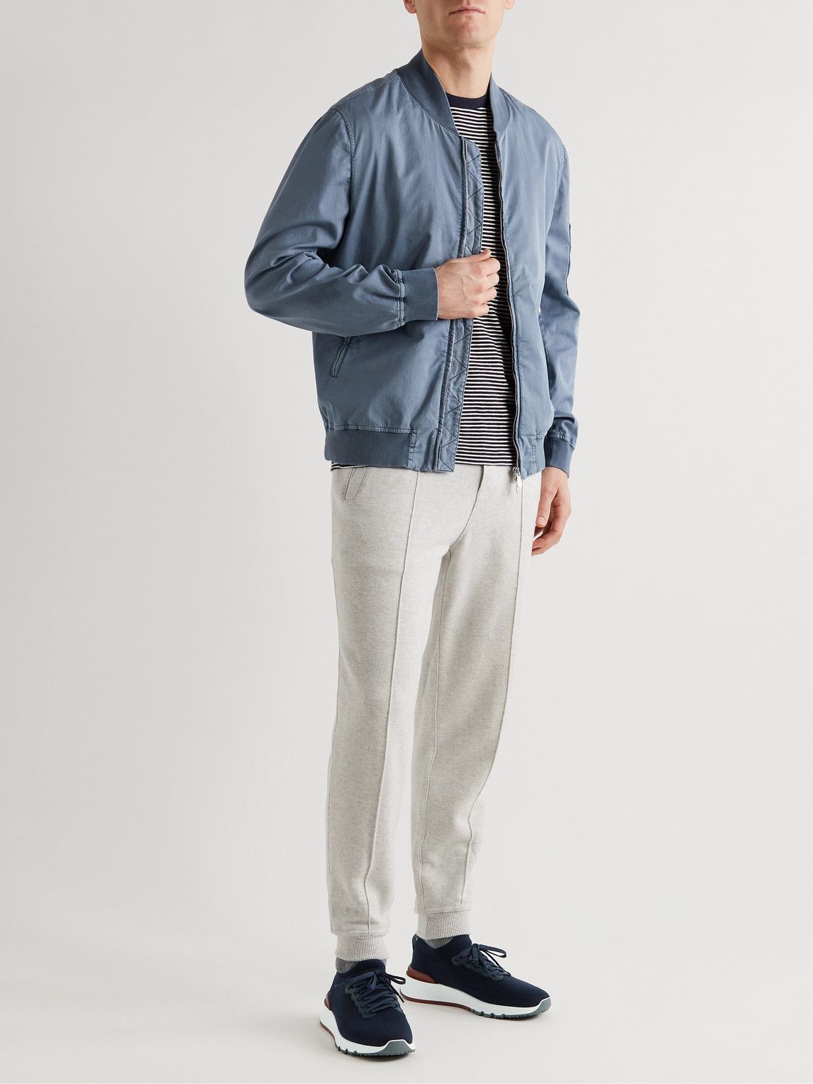 Brunello Cucinelli - Leather-Trimmed Stretch-Knit Sneakers - Blue
