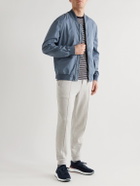 Brunello Cucinelli - Leather-Trimmed Stretch-Knit Sneakers - Blue