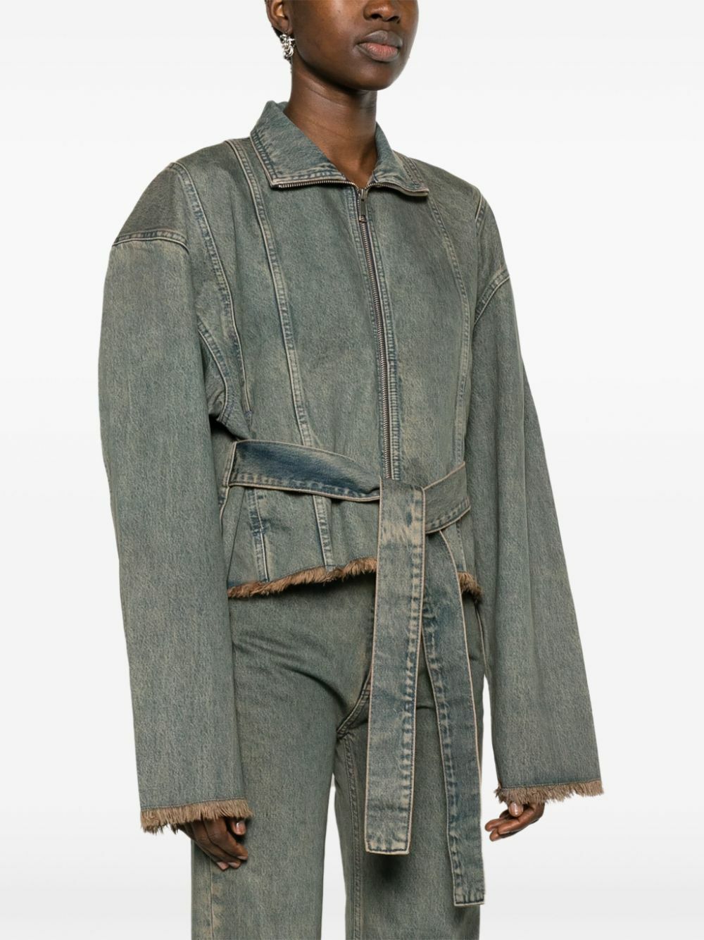 Jade Cropper Grey Belted Denim Jacket