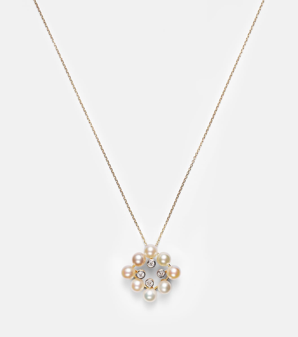 Mateo Cluster 14kt gold pendant necklace with pearls and diamonds