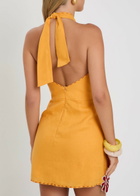 Cala DE LA Cruz Veneta Floral-appliquéd Linen Mini Dress Orange