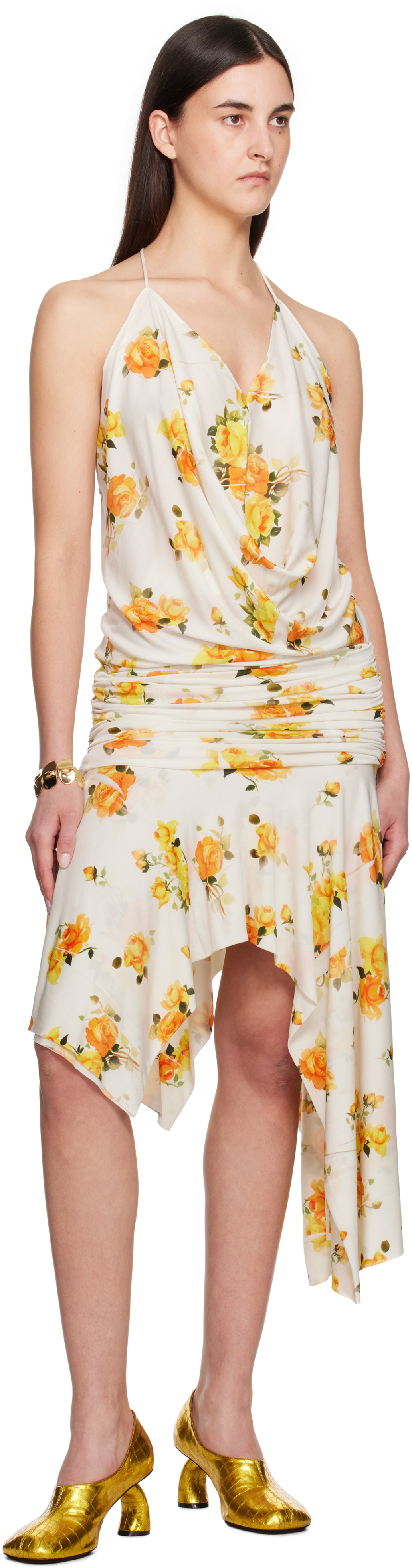 Acne Studios White & Orange Strap Midi Dress Acne Studios