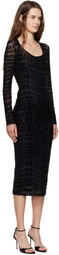 Versace Jeans Couture Black Vestiti Tulle Flock Liquify Midi Dress