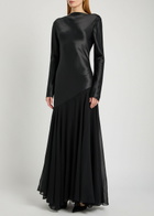 Tove Cordelia Asymmetric Silk Maxi Dress Black