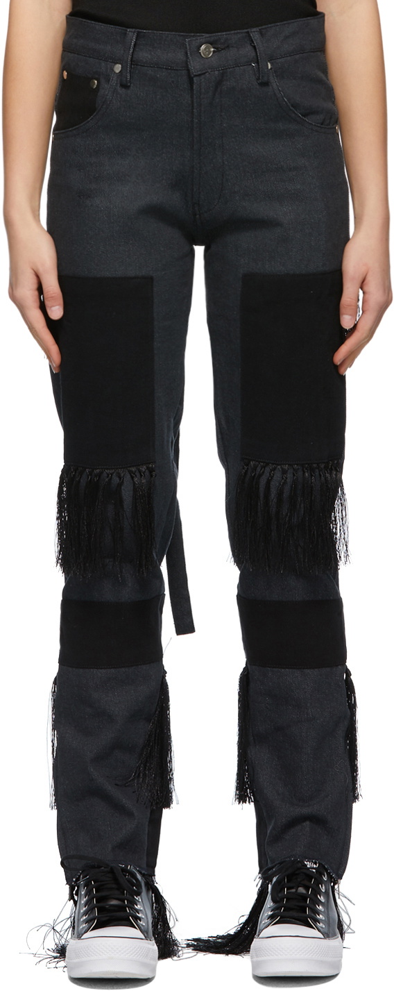 Youths in Balaclava Grey & Black Fringed High Waisted Jeans
