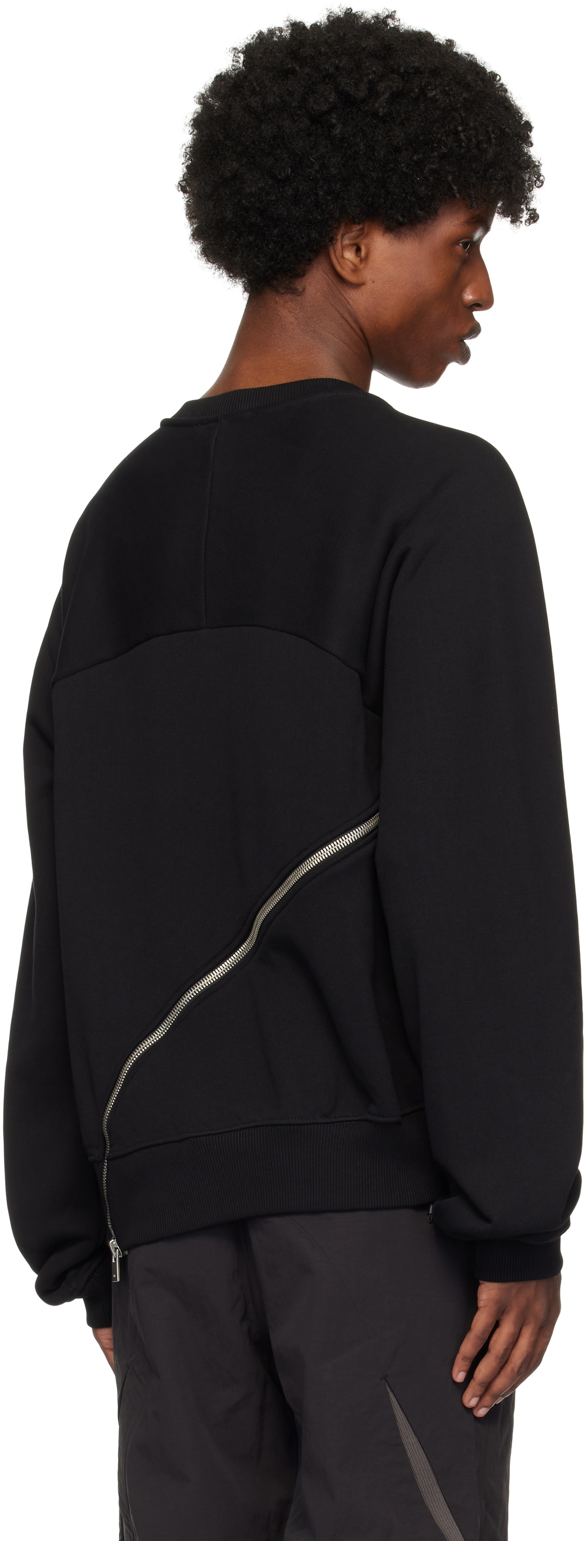 HELIOT EMIL Black Sequence Zip Crewneck Sweatshirt