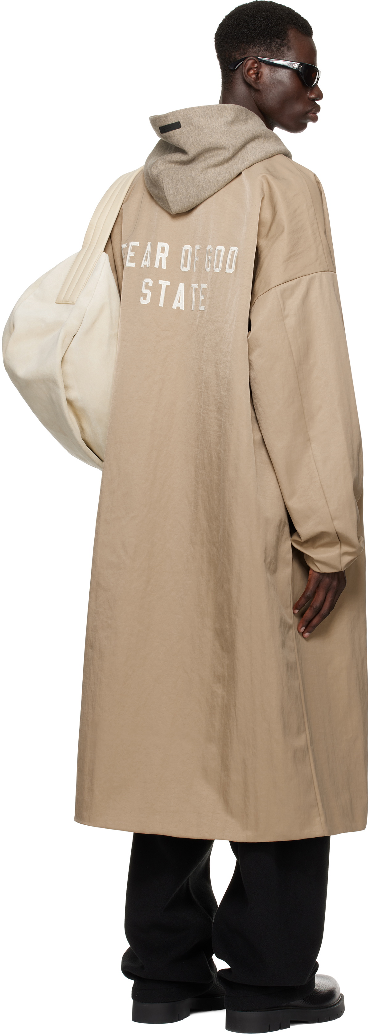 Fear of God ESSENTIALS Beige Textured Nylon Trench Coat Fear