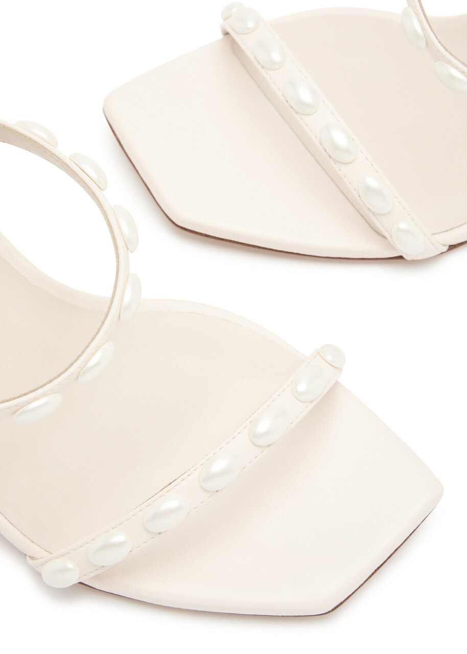 Stuart Weitzman Aleena Pearlita 100 Leather Sandals White