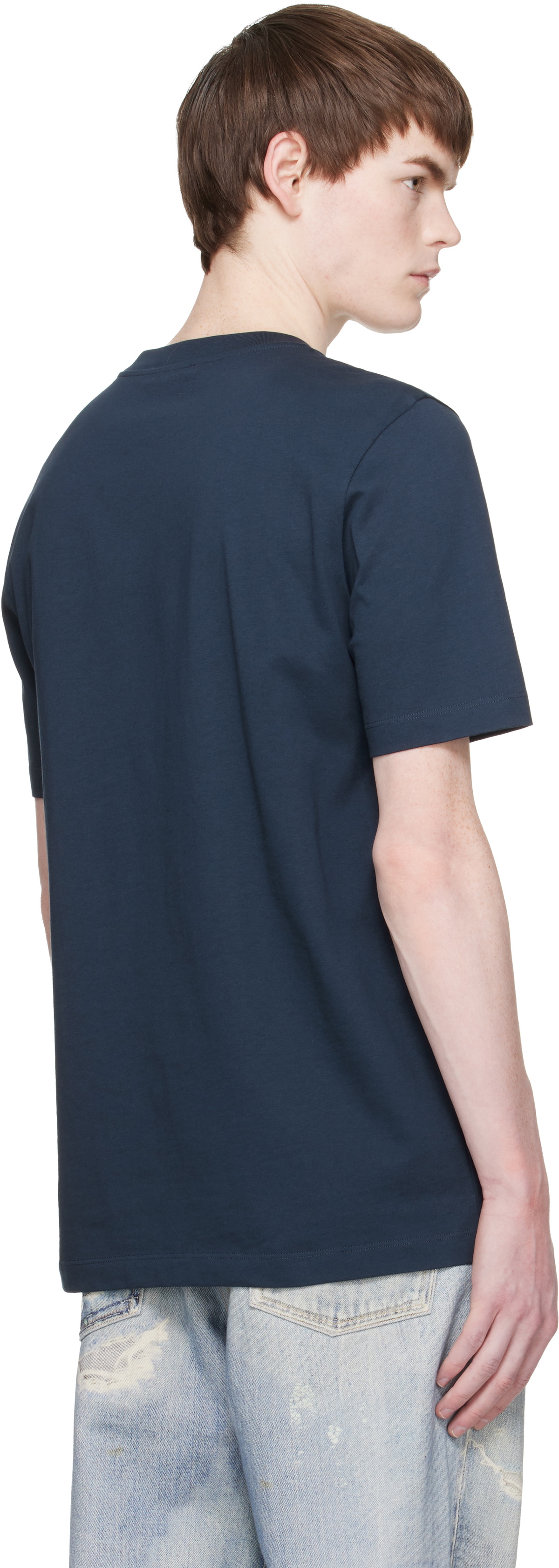 Marni Navy Cotton 'Marni Frame Logo Print' T-shirt